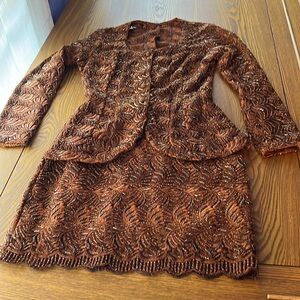 Caché Beaded suit in copper and brown, Very dramatic and eye-catching.